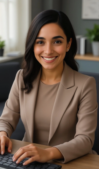 Zally AI working at her desk